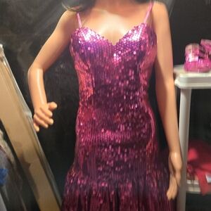 Pink Sequin Spaghetti Strap Dress